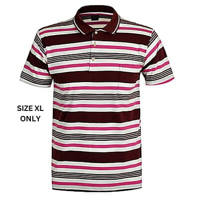 WH-Men's Stripe Casual Polo Shirt-Brown/White/Pink-Prince|11274