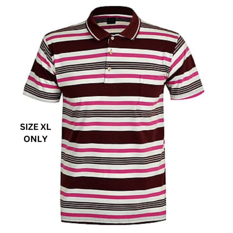 WH-Men's Stripe Casual Polo Shirt-Brown/White/Pink-Prince|11274