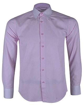 Men's Constract Collar Long Sleeve Shirt-Pink-Gabin|10489