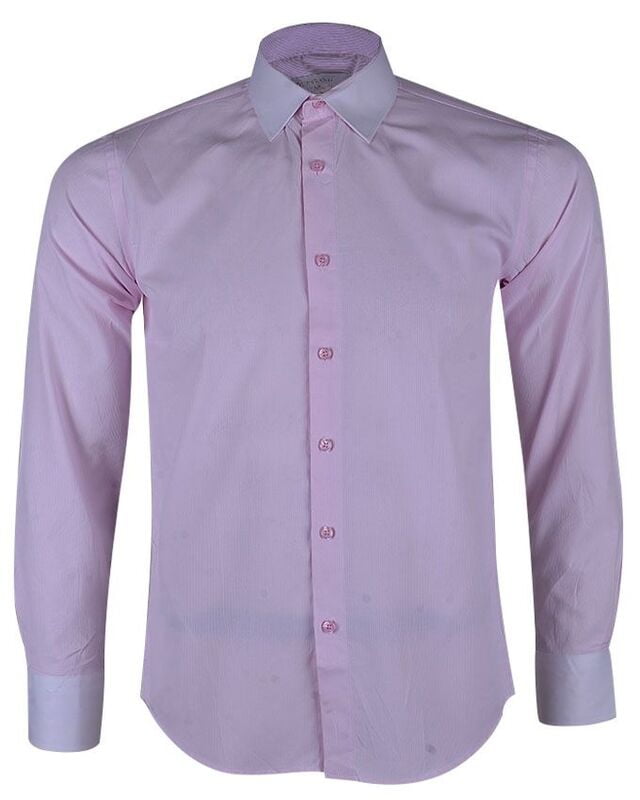 Men's Constract Collar Long Sleeve Shirt-Pink-Gabin|10489