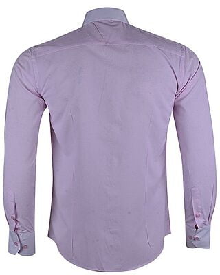 Men's Constract Collar Long Sleeve Shirt-Pink-Gabin|10489