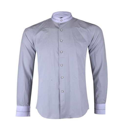 Men's Bishop Collar Long Sleeve Shirt-Gray-Oscar|10568