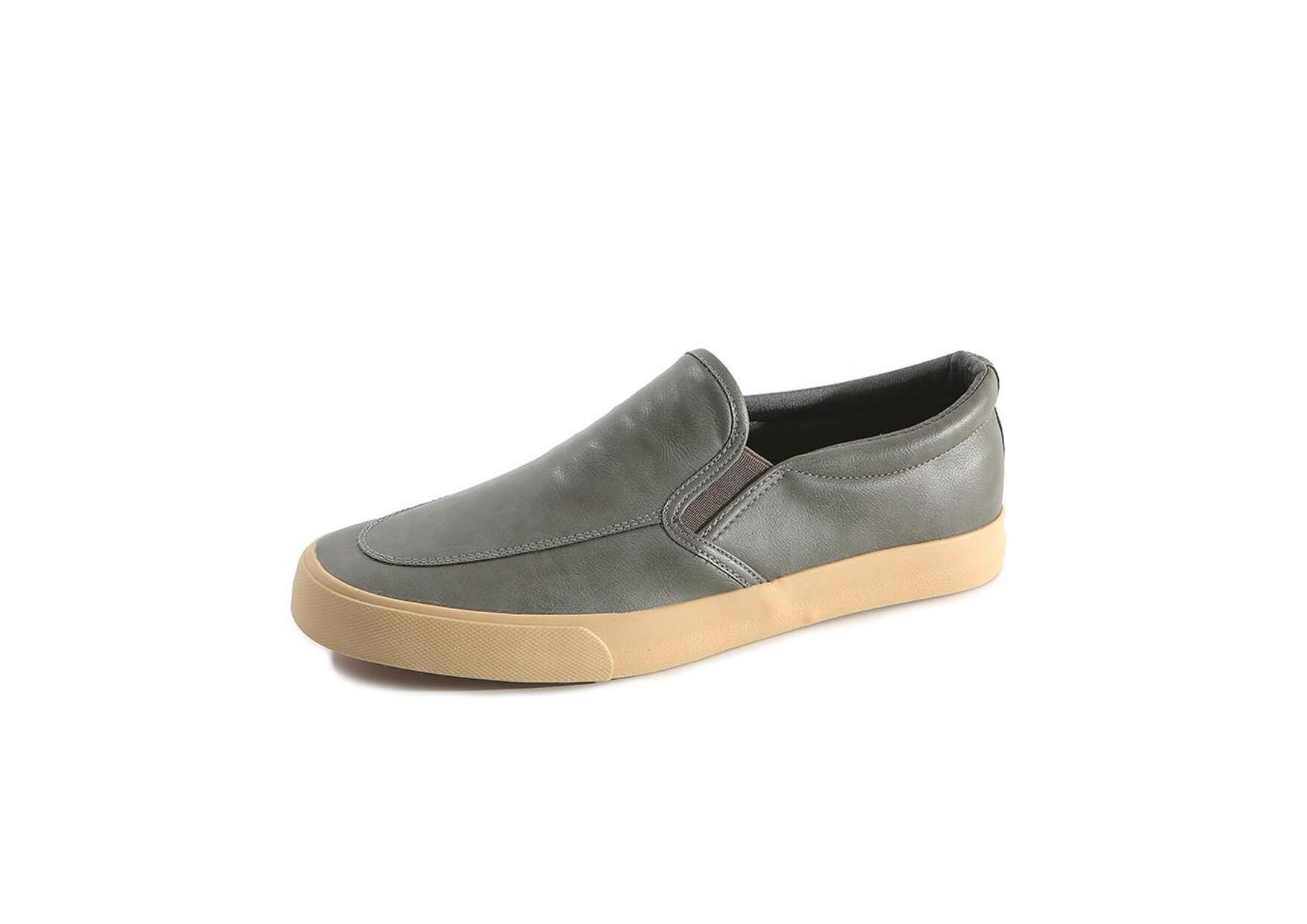 Designer Slip-on Leather Sneakers-Gray/Cream-Jesper|20084