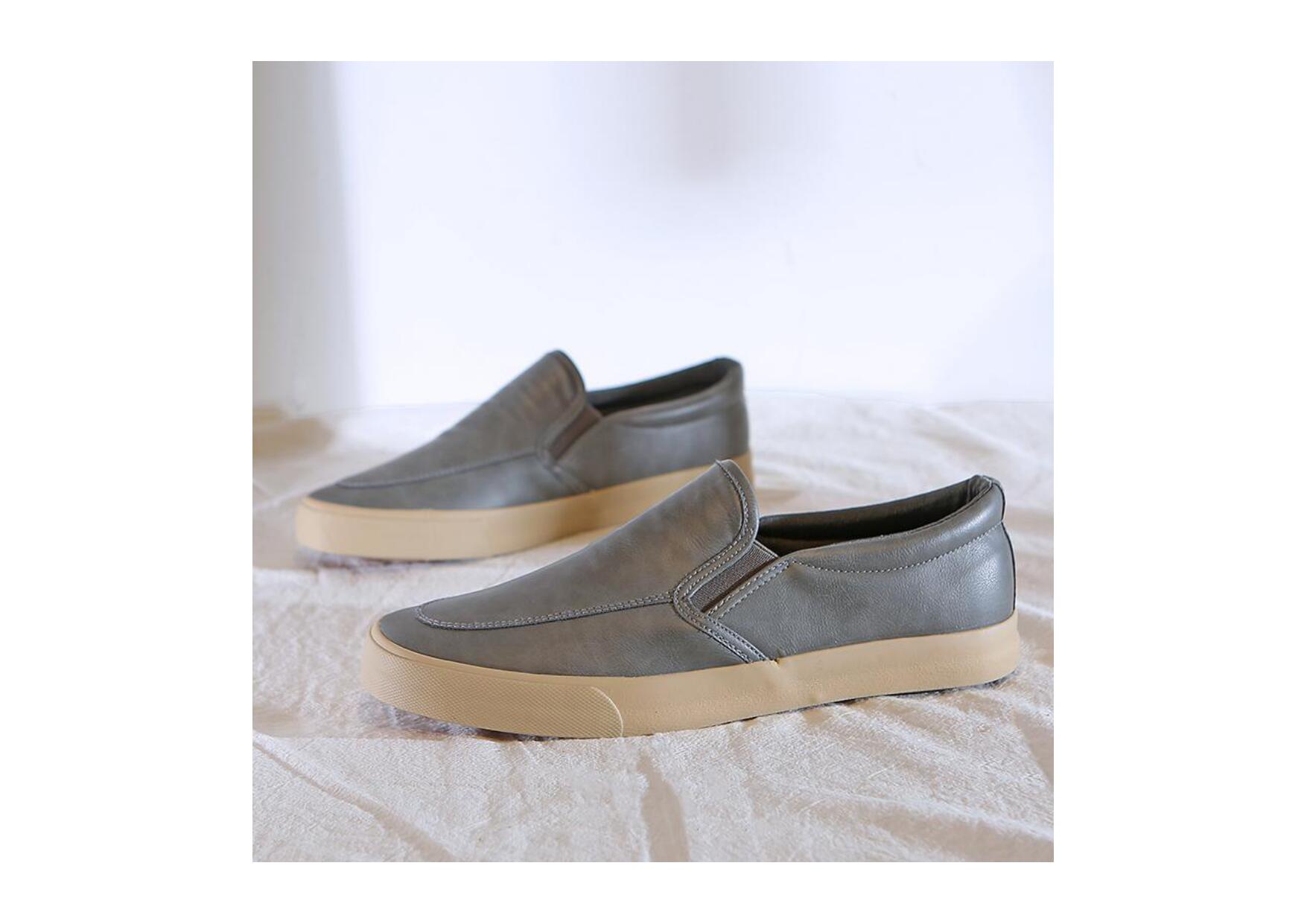 Designer Slip-on Leather Sneakers-Gray/Cream-Jesper|20084