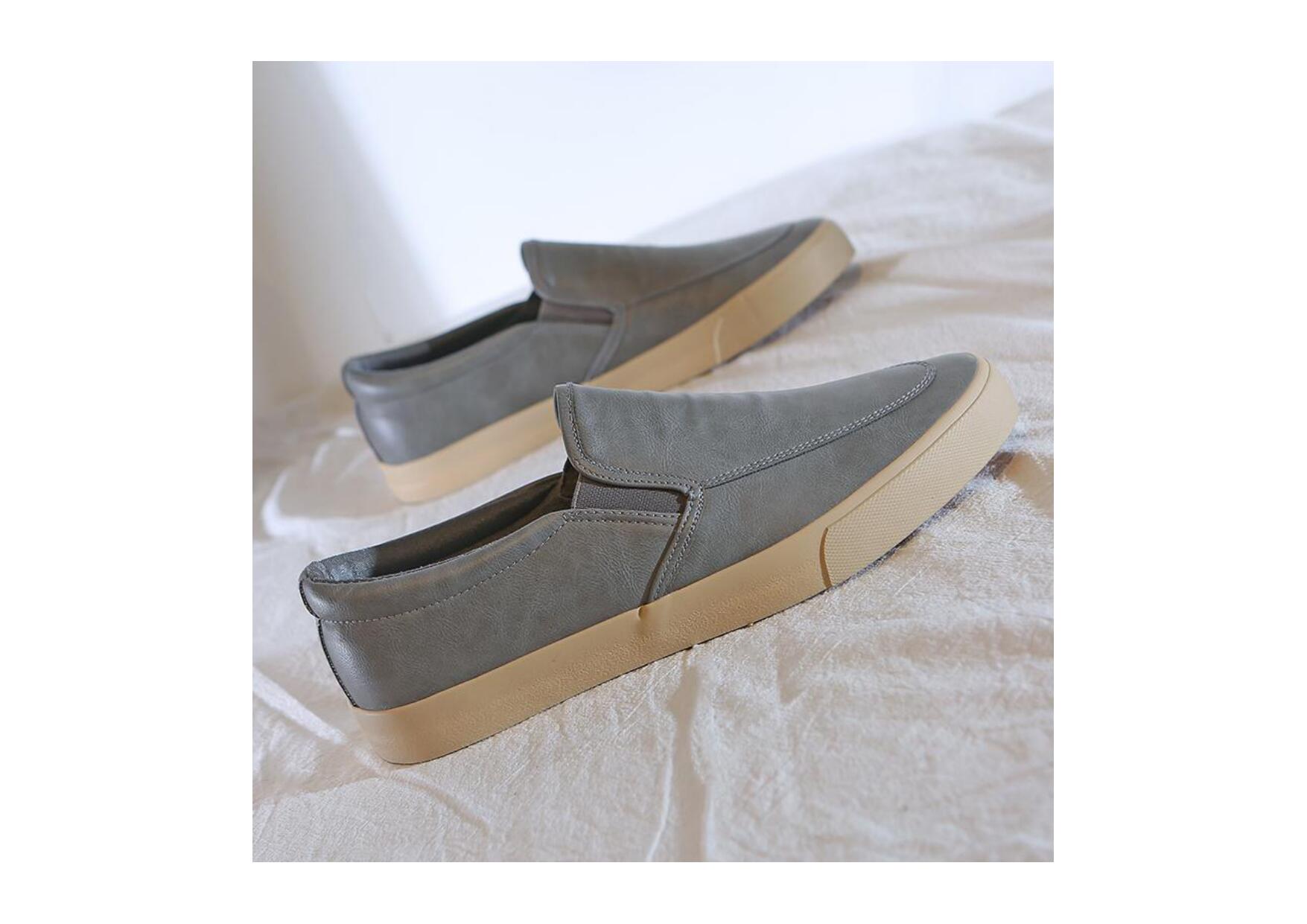 Designer Slip-on Leather Sneakers-Gray/Cream-Jesper|20084