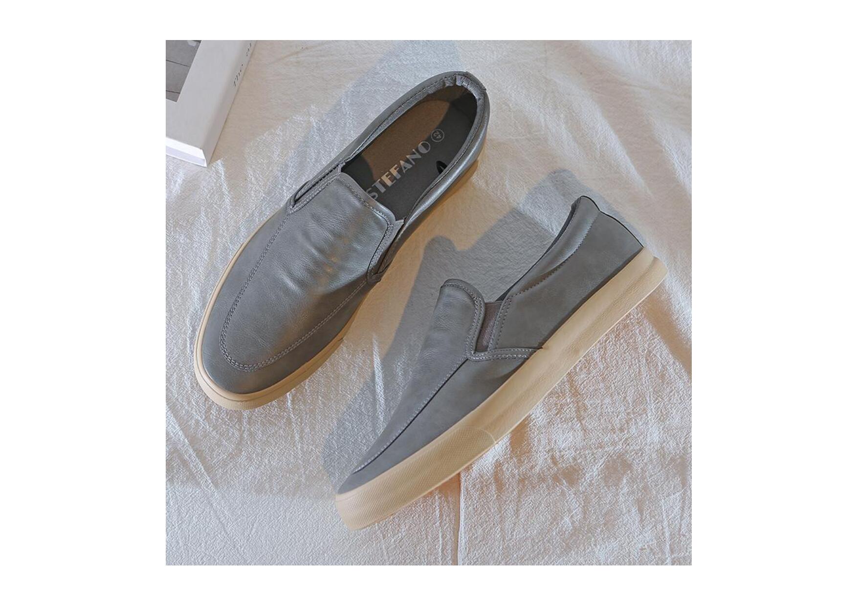 Designer Slip-on Leather Sneakers-Gray/Cream-Jesper|20084