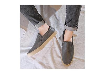 Designer Slip-on Leather Sneakers-Gray/Cream-Jesper|20084