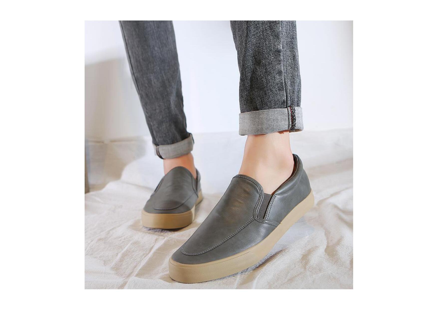 Designer Slip-on Leather Sneakers-Gray/Cream-Jesper|20084