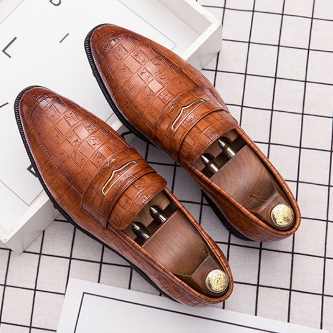 Men's Slip-On Formal Loafers-Brown-Wayne|20089