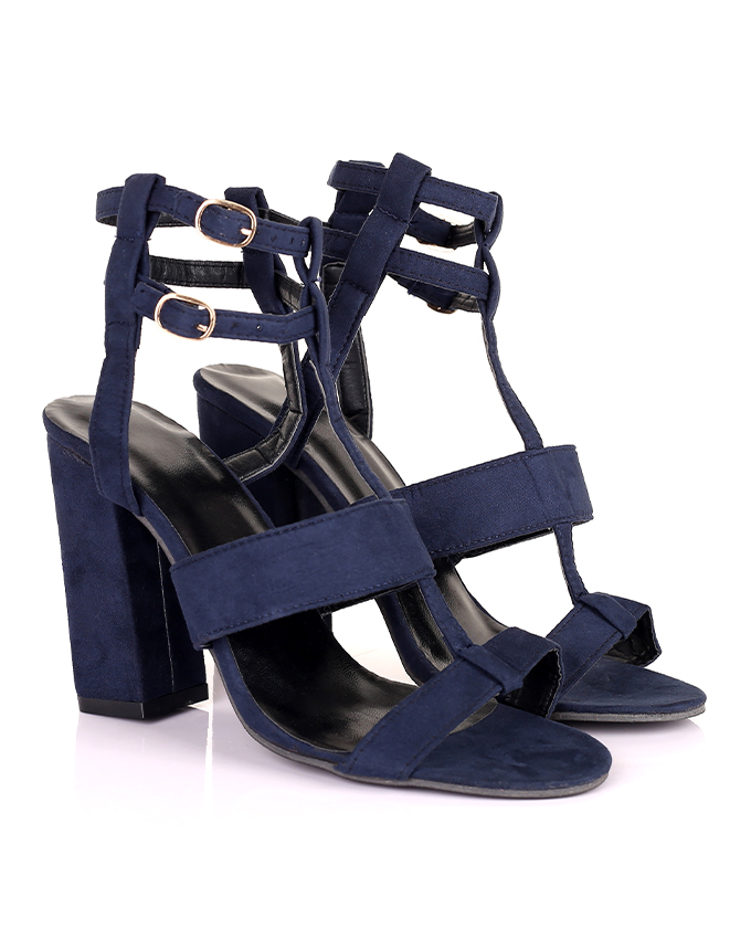 Faux Suede Strap Heels Sandals -Navy Blue - Skye|40013