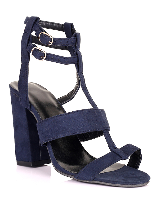 Faux Suede Strap Heels Sandals -Navy Blue - Skye|40013