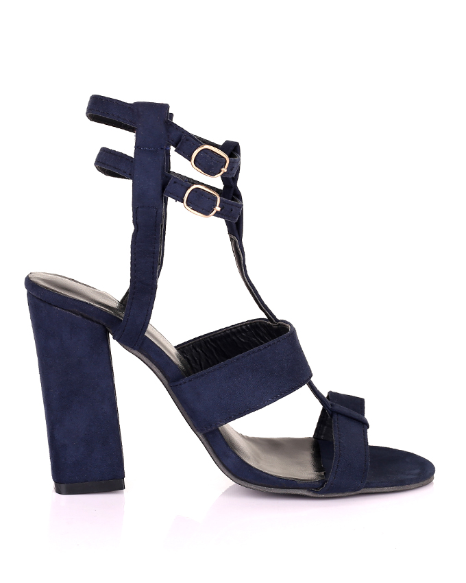 Faux Suede Strap Heels Sandals -Navy Blue - Skye|40013