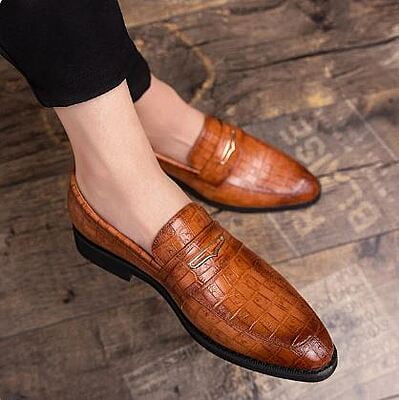 WH-Men's Slip-On Formal Loafers-Brown-Wayne|20089