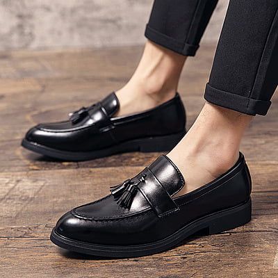 Men's Slip-on Tassel Formal Loafers Shoe-Black-Lozano|20095